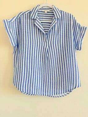 Beachlunchlounge Collection Blue And White Striped Gauze Collared Top Size S